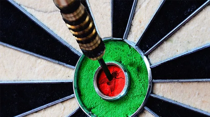 Dartborden met vliegje erop moeten voorkomen dat darters naast het bord werpen