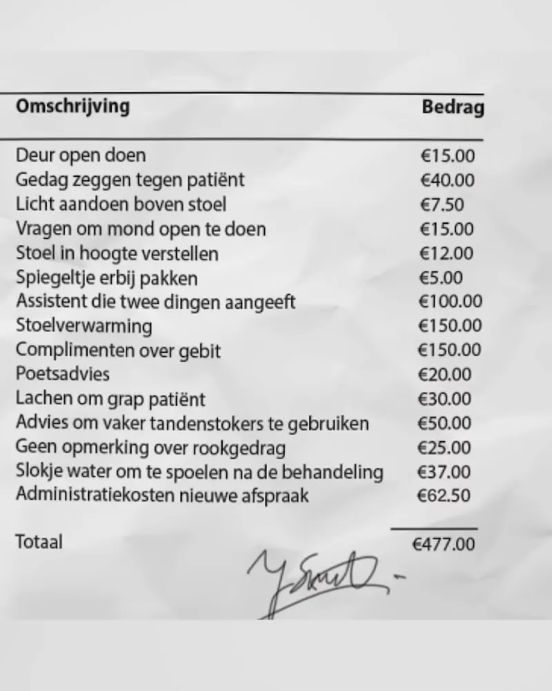 Rekening maakt duidelijk waarom tandartsbezoek zo duur was